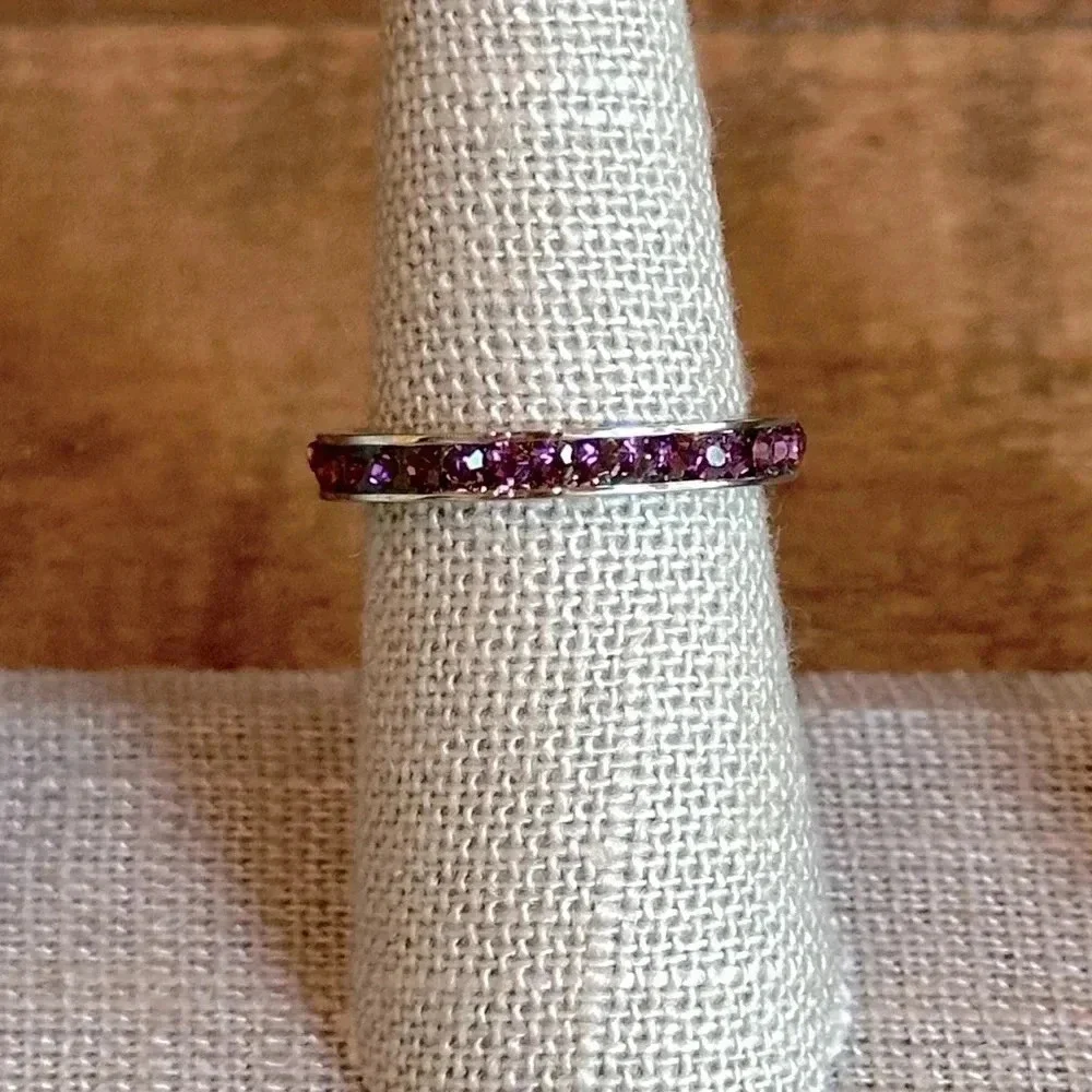 Purple Amethyst Colored CZ Stainless Steel Eternity Band Stack Ring February - Picture 4 of 5